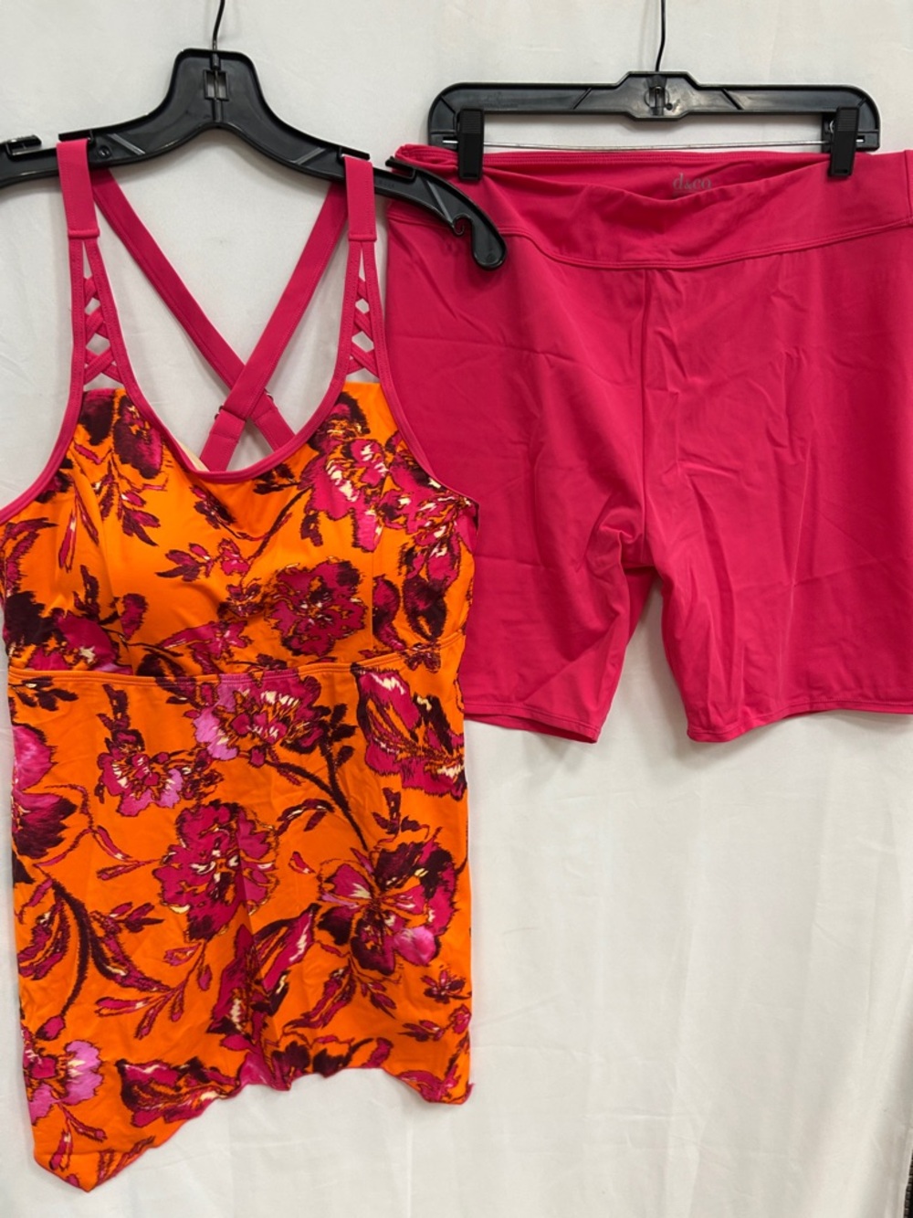 Women’s Bright Orange & Pink Floral Swim Tankini with Pink Swim Shorts